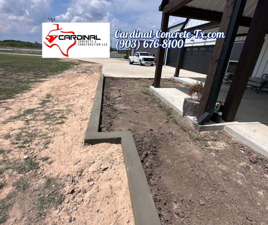 Newly installed concrete flower bed in Kemp Texas